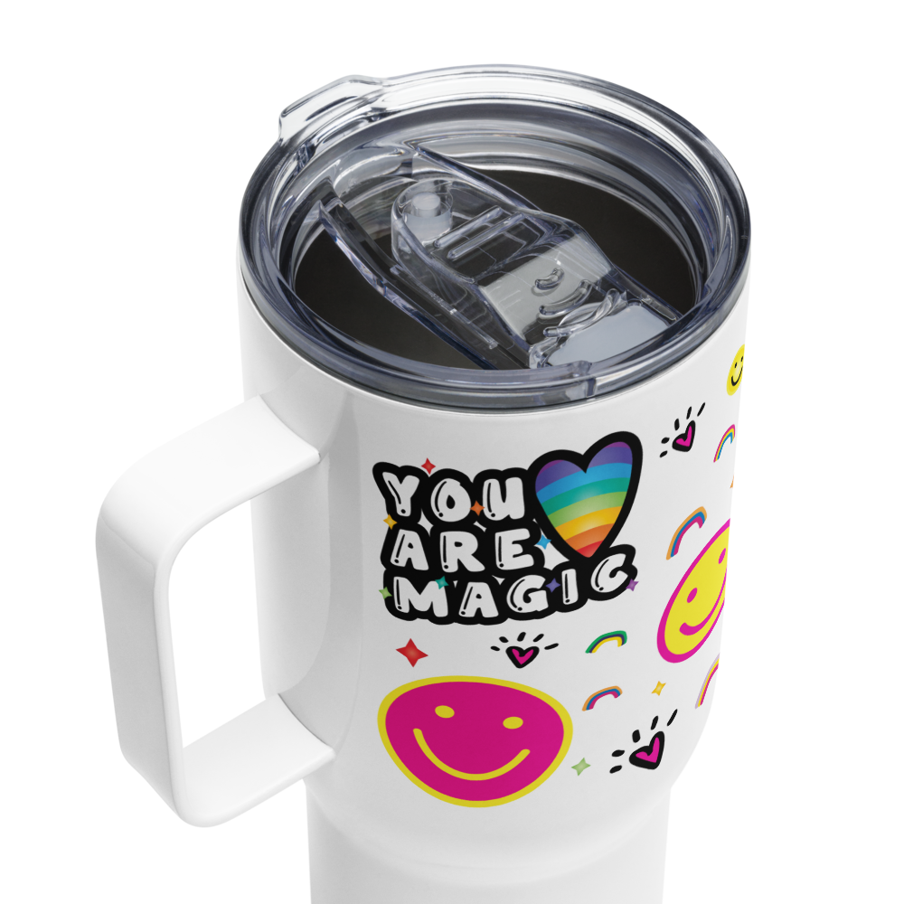 Loveshines Multi-Logo Travel mug with a handle