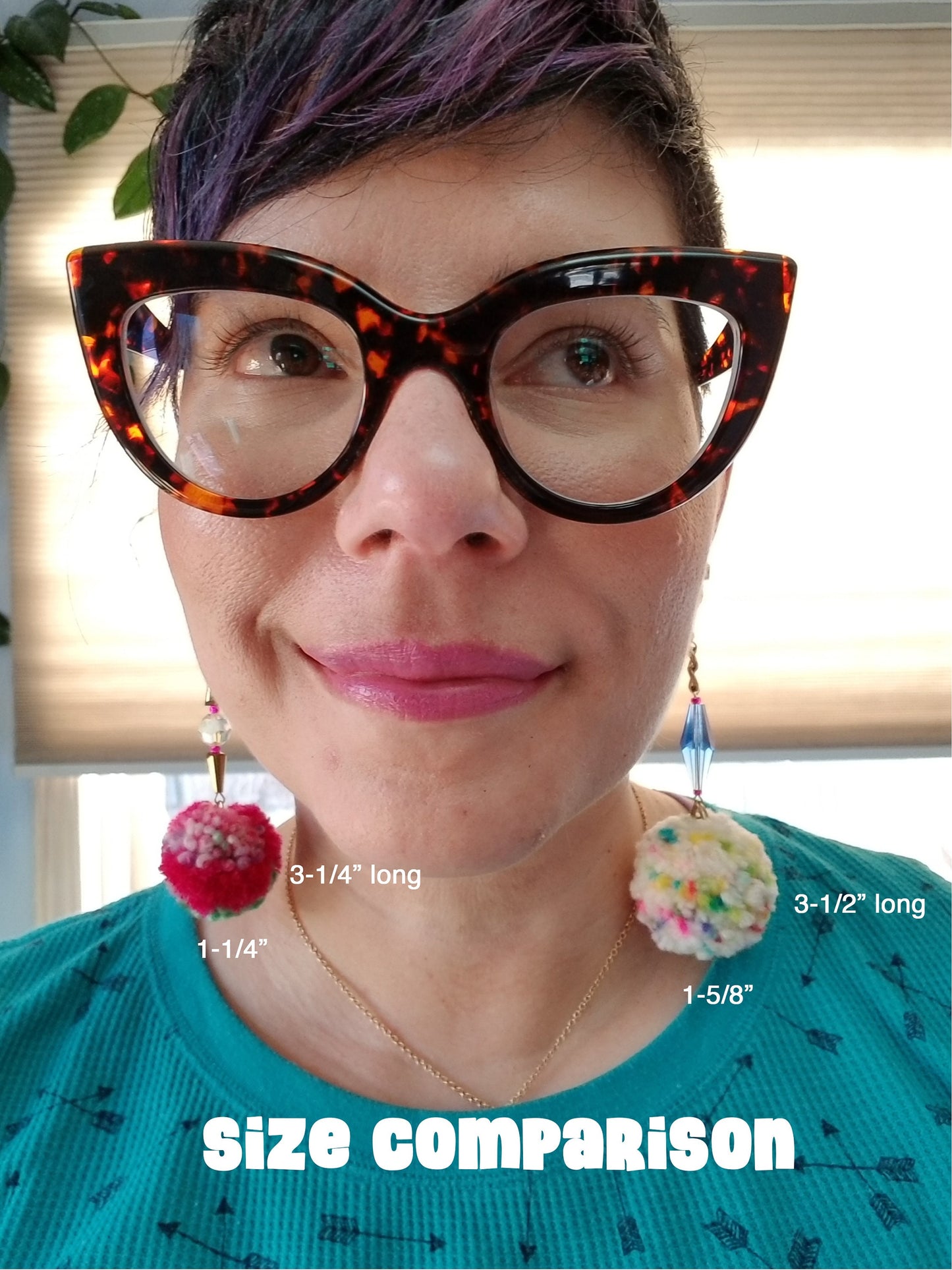 Pom Pom Earrings with Swarovski Bead